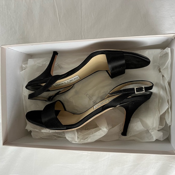 Jimmy Choo Black Satin Alfie Sandals, Size 7 - Picture 5 of 8